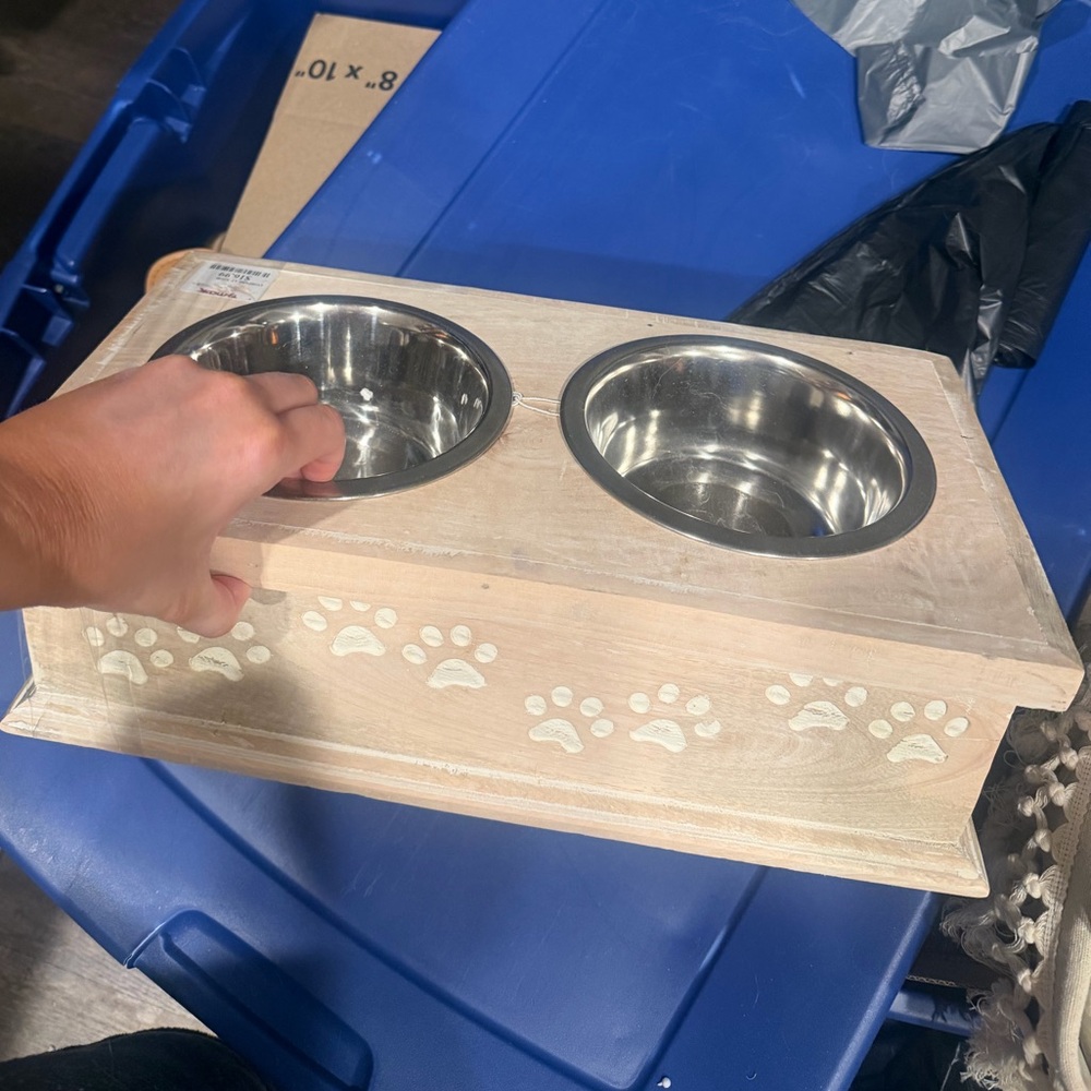 Wooden Dog Feeding Station with Stainless Steel Bowls